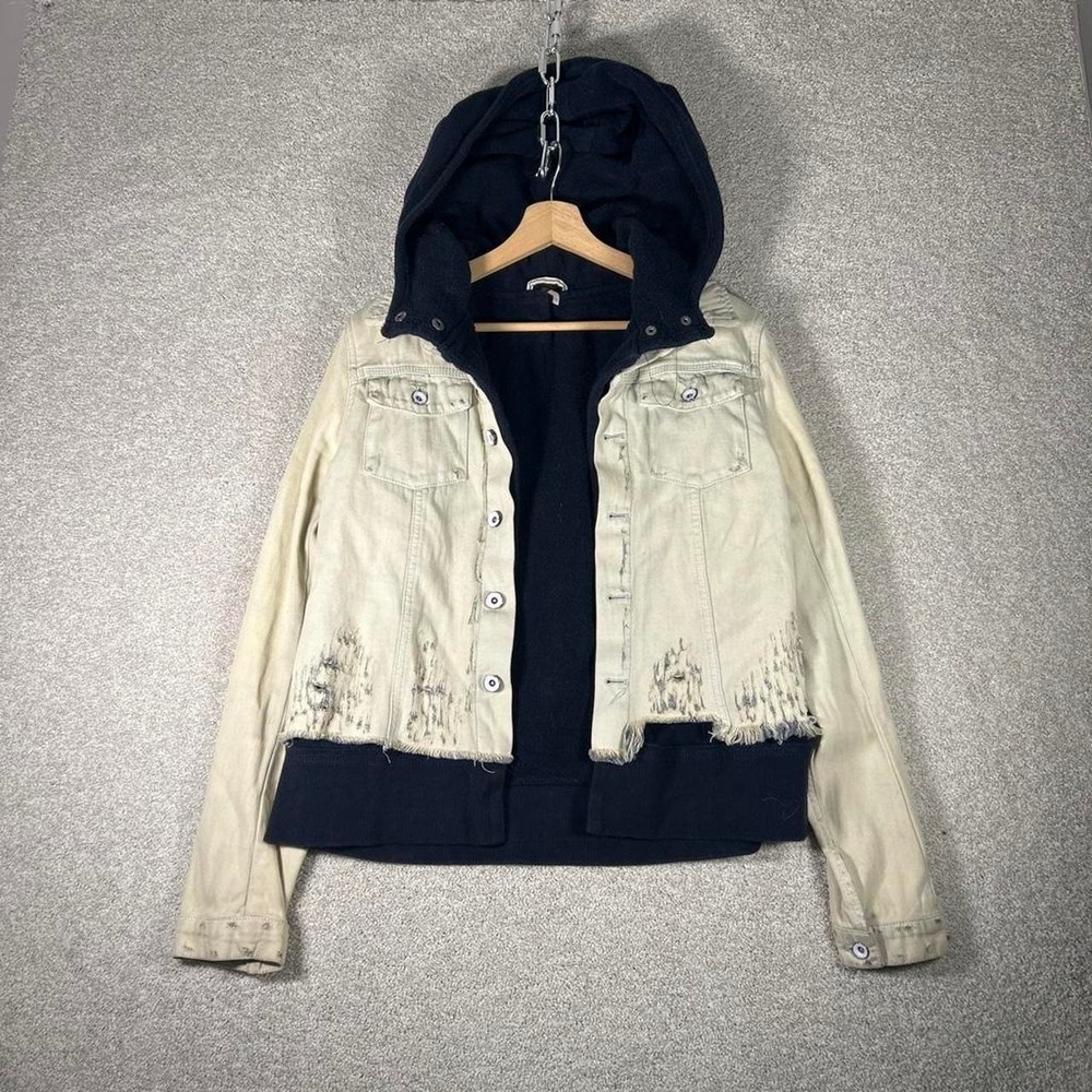Women's Free People hoodie lined bleached denim button up jacket Size M